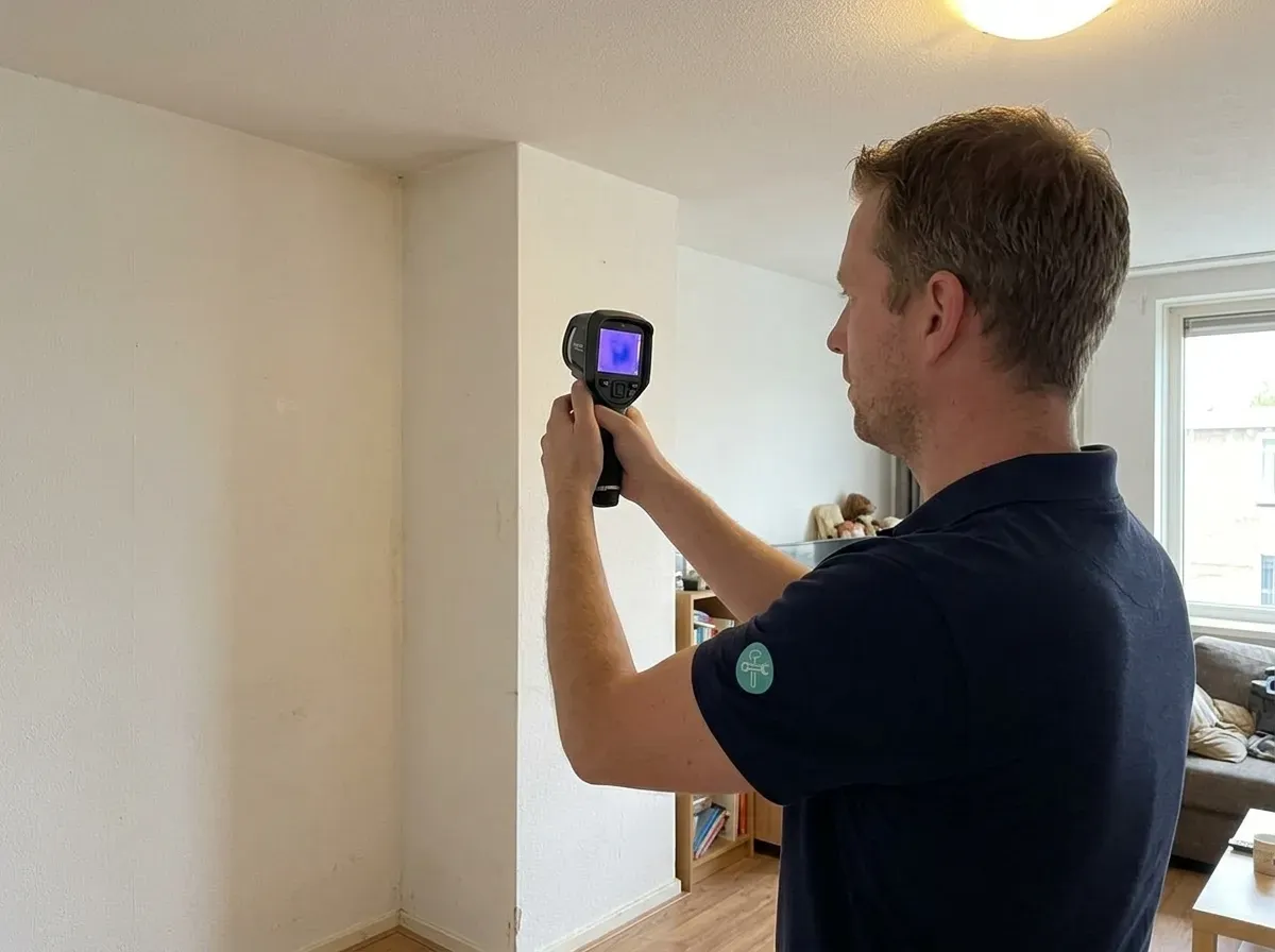 Thermografische infraroodmeting van vocht- en warmteverschillen op een plafond
