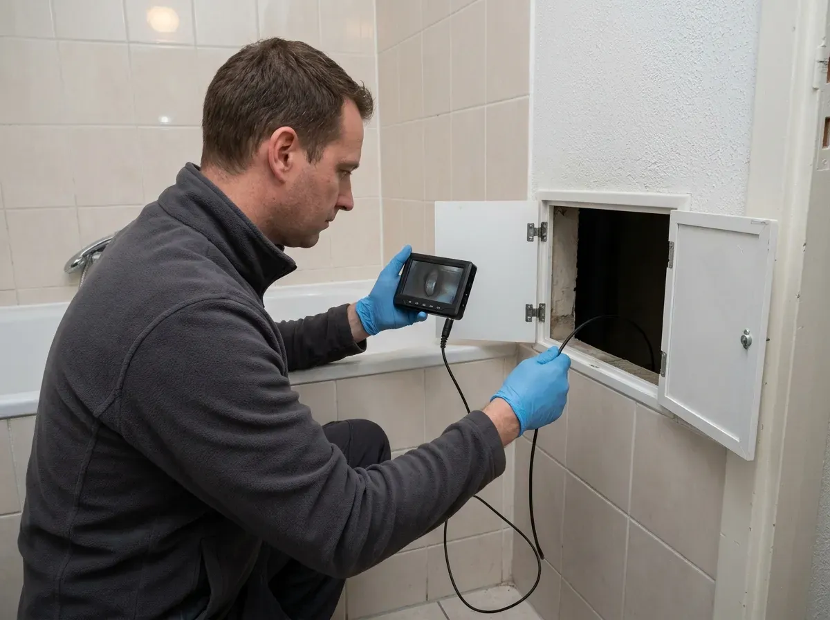 Endoscopische inspectie onder een ingebouwd ligbad