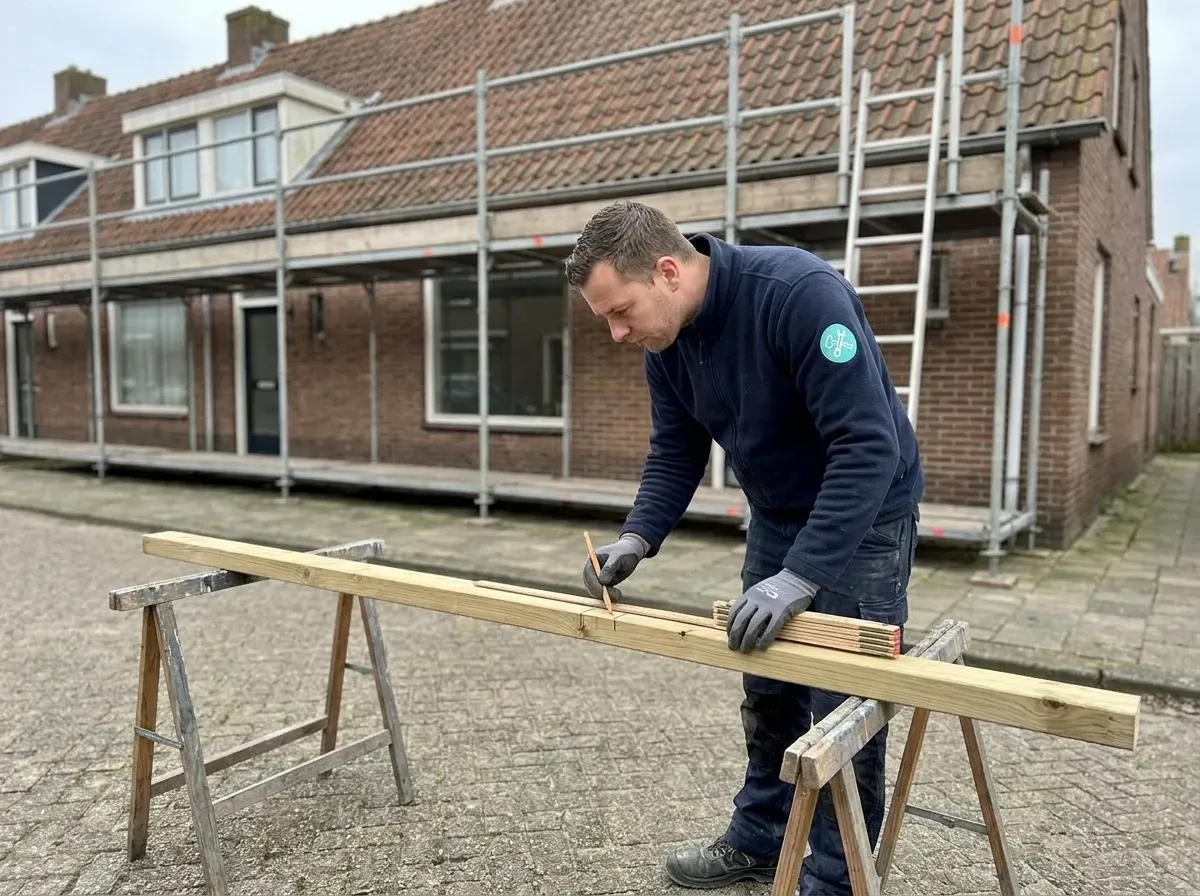 Ruiterlat aftekenen en op maat zagen op de werkplek